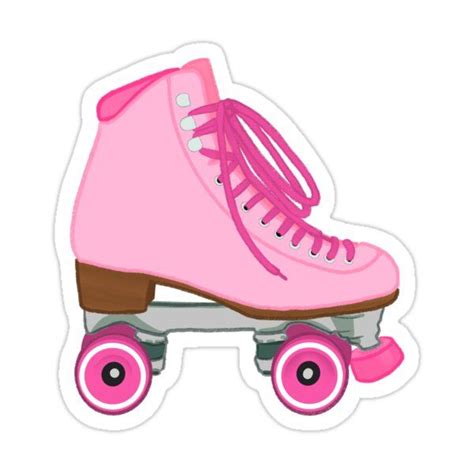 A Pink Roller Skate Sticker Sitting On Top Of A White Surface