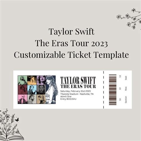 Taylor Swift The Eras Tour Customizable Ticket Template Etsy