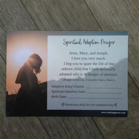 Spiritual Adoption Prayer Card Pack Of 100 Marian Graces