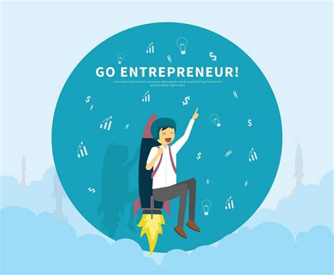 Entrepreneur Flying High With Rocket Illustration Vector Art And Graphics
