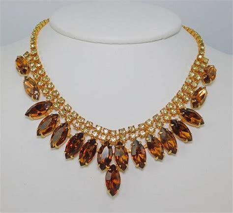Vintage Jonquil And Topaz Rhinestone Necklace