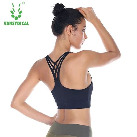Vansydical Sexy Back Sport Underwear Womens Push Up Shockproof Running Sport Bra Fitness Yoga