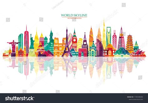 Travel And Tourism Background World Famous Monuments Skyline Vector