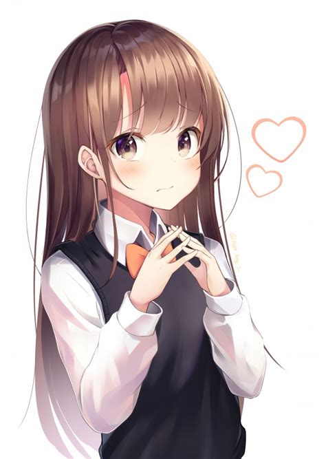 Wallpaper Anime Girl Moe Brown Hair Cute School Uniform Long Hair