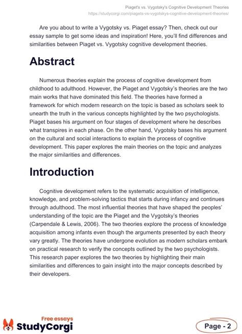 Piaget Vs Vygotsky Cognitive Development Theories Free Essay Example