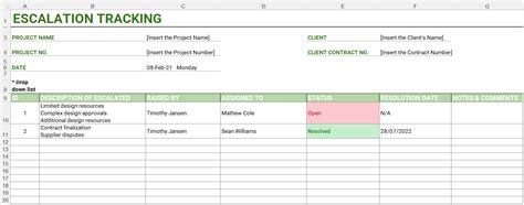 Project Escalation Template Project Management Sheets