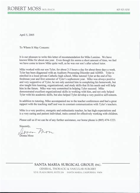 Introduction and statement of recommendation 2. Mr. Lomino: Letter of Recommendation - Private Tutor AP US ...