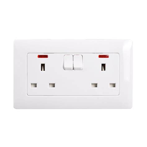 Two Gang 13a Bs Switched Socket With Neon Hyundai Lighting
