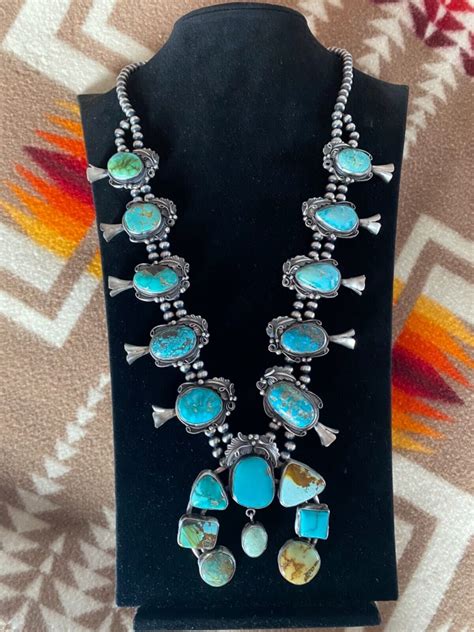 Navajo Lydia Begay Signed Sterling Silver Turquoise Cluster Squash