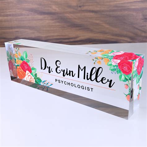 Personalized Name Plate For Desk Mixed Flowers Design On Clear