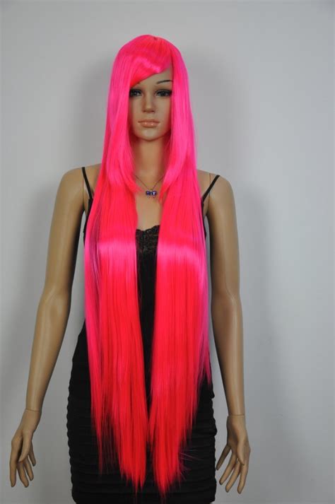 Suyushun35new Extra Long Straight Hot Pink Cosplay Hair Wigs Women On