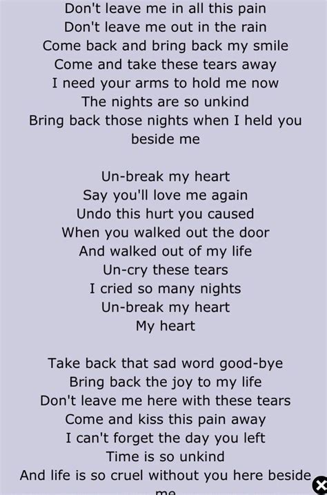 Toni Braxton Unbreak My Heart Lyrics At My