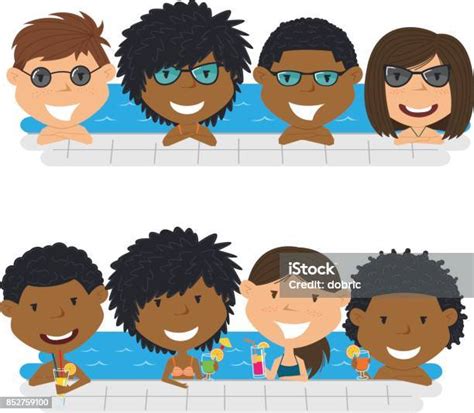 Young Multiracial Teens Having Fun In Outdoor Swimming Pool Stock