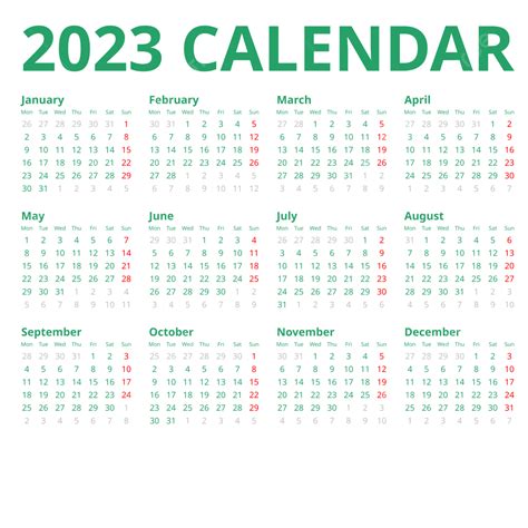 Green Minimalist 2023 Calendar 2023 Calendar 2023 Calendar New