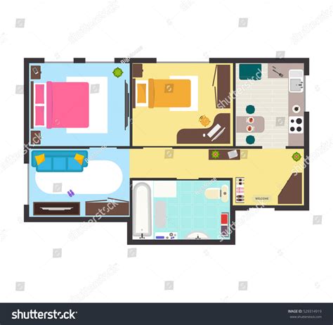 Apartment Floor Plan Furniture Top View Stock Vector Royalty Free