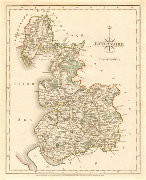 Antique County Map Of Lancashire By John Cary Original Outline Colour 1787