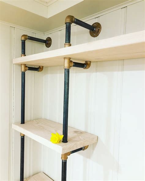 Black Pipe Shelving With Brass Accents Etsy