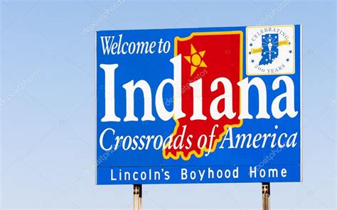 Welcome To Indiana Sign Crossroads Of America — Stock Photo © Cboswell