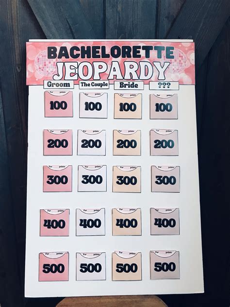 Bachelorette Jeopardy Printable Game Hen Do Entertainment Questions