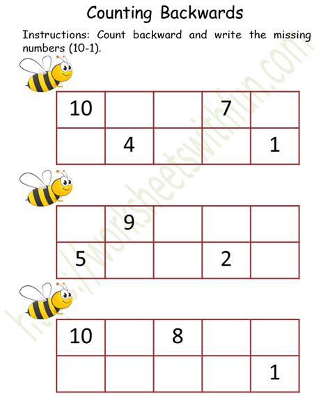 Course Mathematics Preschool Topic Counting Backwards Worksheets