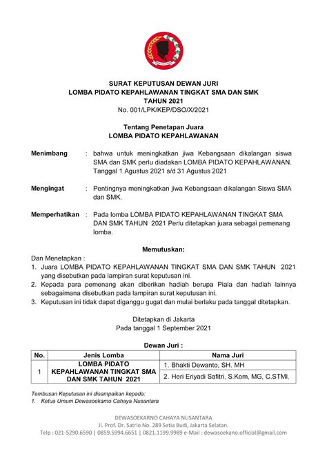 Surat Keputusan Dewan Juri Lomba Logo Branding Pariwisata Kalimantan