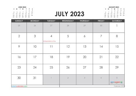 July 2023 Calendar With Holidays Printable 23296