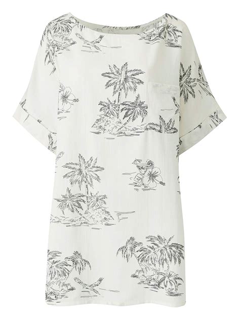 Capsule Capsule White Linen Blend Palm Print Boxy Top Plus Size