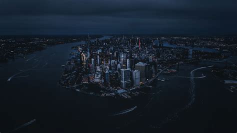 Download Wallpaper 2560x1440 New York City Aerial View Night