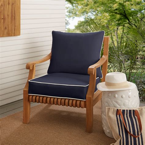 sunbrella navy with ivory indoor outdoor chair cushion and navy blue transition ebay