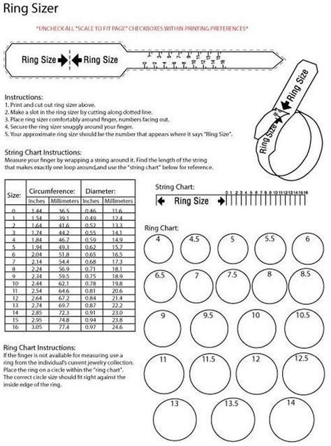 Ring Size Chart Printable Ring Sizer Printable Words Worksheets