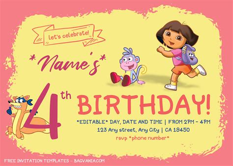 Dora The Explorer Birthday Invitation Templates Editable With