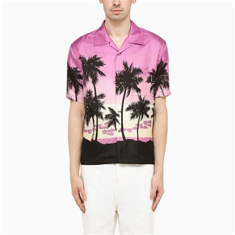 Palm Angels Sunset Palm Purple Bowling Shirt Thedoublef