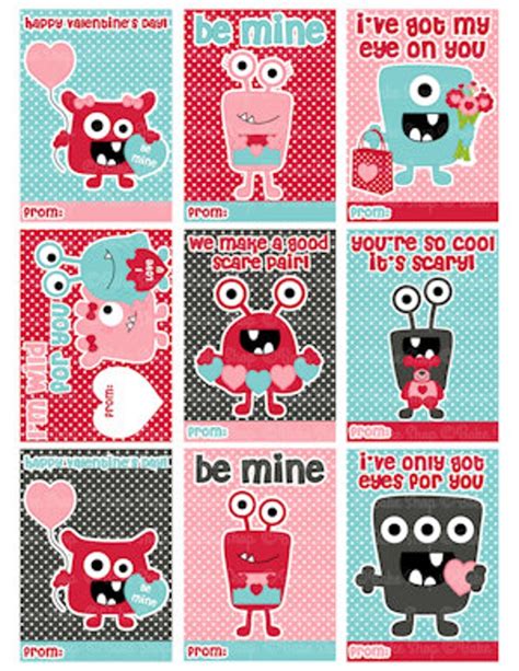 Valentine Cards Monsters Digital Printable Monster Etsy