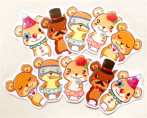 Cute Bear Sticker Pack Of 10 Kawaii Illustrated Teddy Bear Stickers