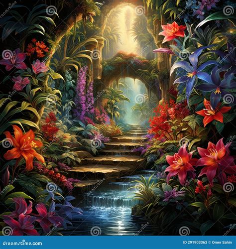 Unfolding Secrets: Trailing Vines Reveal a Hidden Oasis Stock Image