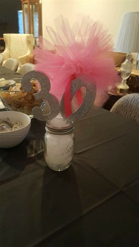 30th Birthday Centerpiece Hot Pink Tulle Silver Cake Toppers Mason
