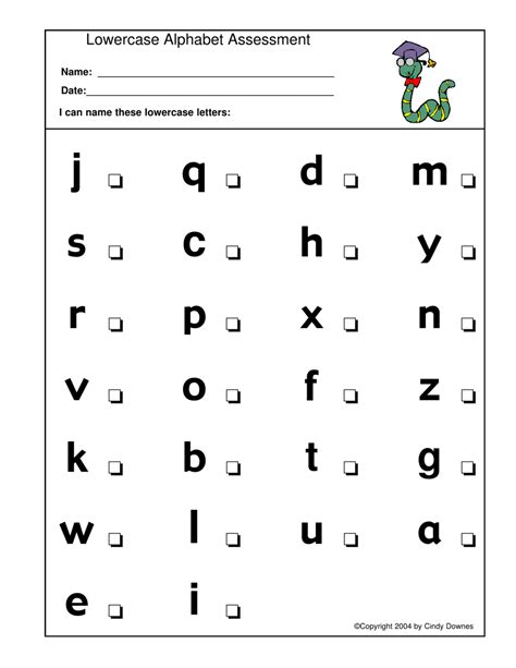 Lowercase Alphabet Assessment Worksheet Template Cindy Downes