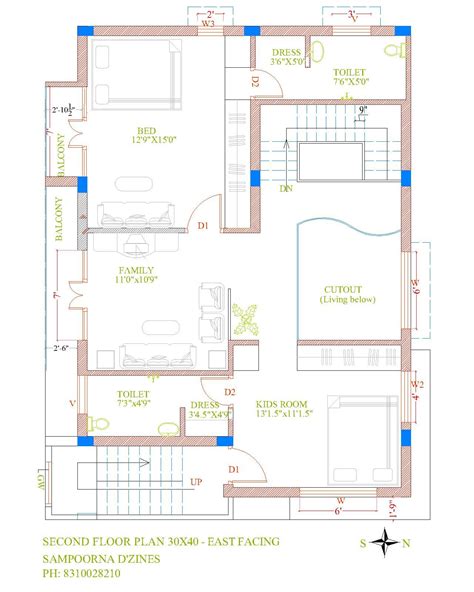 30x40 House Plans Duplex 3bhk G2 Any Facing With Vastu East Facing