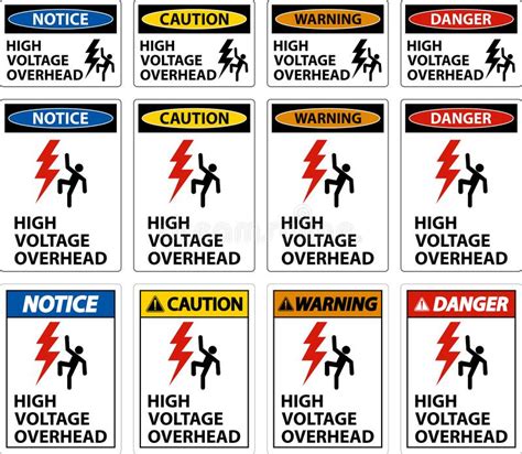 Danger High Voltage Overhead Sign On White Background Stock Vector