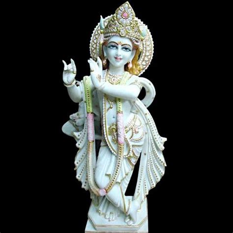 White Painted Krishna Marble Statue Size 2 To 6 Feet For Worship At