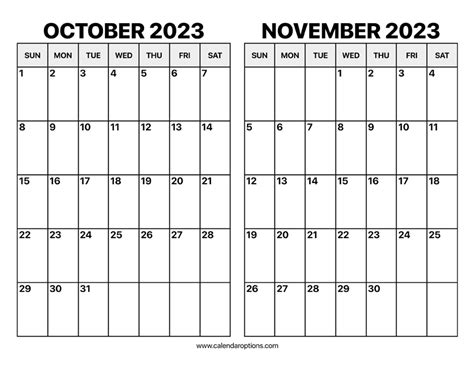 2022 Printable Calendar October And November