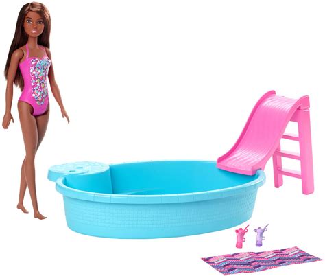 Barbie Doll Inch Brunette And Pool Playset With Slide And