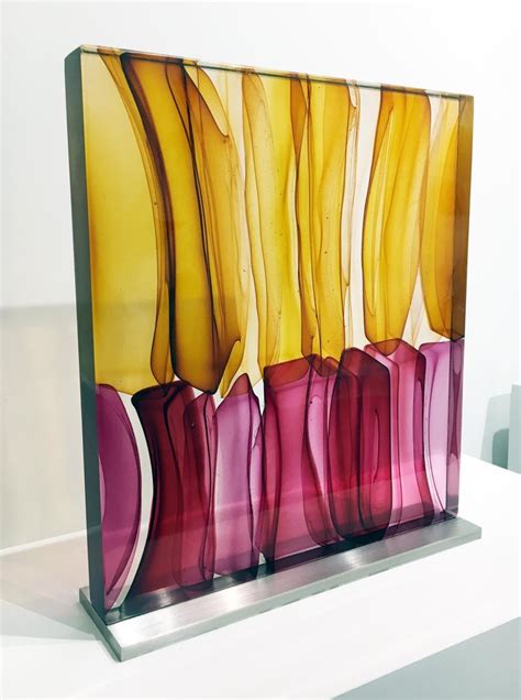 Jamie Harris Layered Infusion Block In Reds And Golds Blown Cast Glass Contemporary For