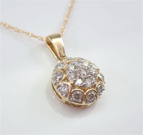 14k Yellow Gold Diamond Cluster Pendant Necklace Chain 18 Free Shipping