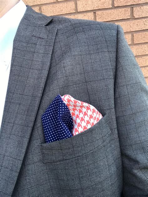 Coral And Navy Pocket Square Coral Houndstooth Pocket Square Navy Pin