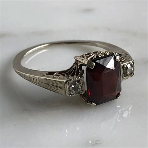 Vintage Garnet And Diamond 14k White Gold Ring Judi Wyant