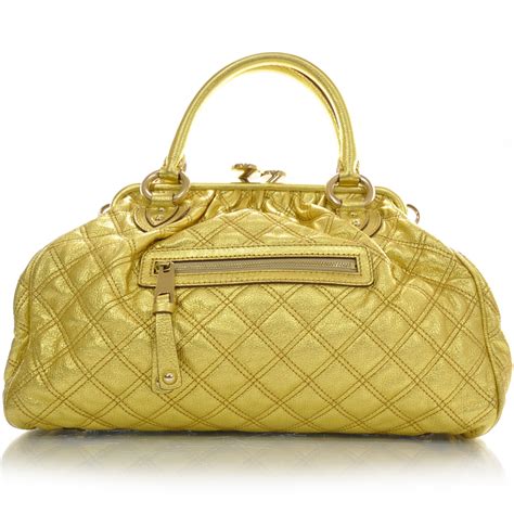 MARC JACOBS Quilted Leather Stam Metallic Gold 21925
