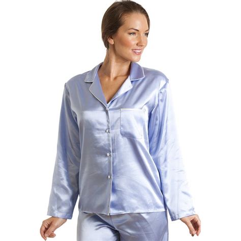 Camille Womens Ladies Luxury Satin Long Length Light Blue Pyjama Set