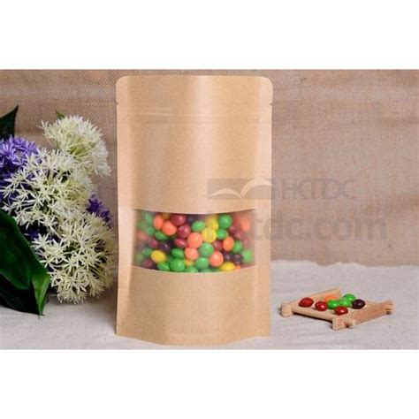 Kraft Stand Up Zip Pouch With Window Food And Beverage