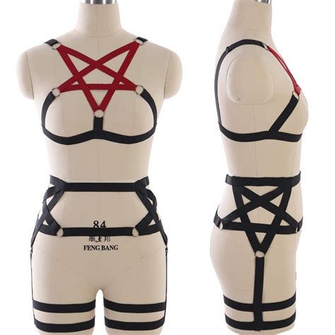 Full Body Harness Lingerie Set For Women Pentagram Bra Belt Goth Garter
